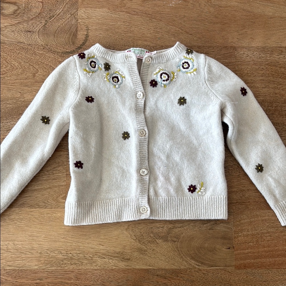Bonpoint Cream Cardigan with Floral Embroidery